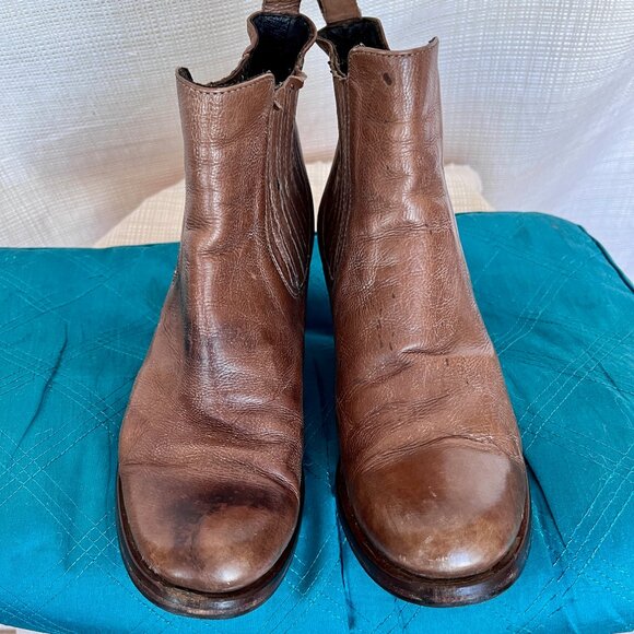 Vero Cuoio Leather Brown Chunky Heel Booties Distressed Make in Italy - Picture 9 of 14